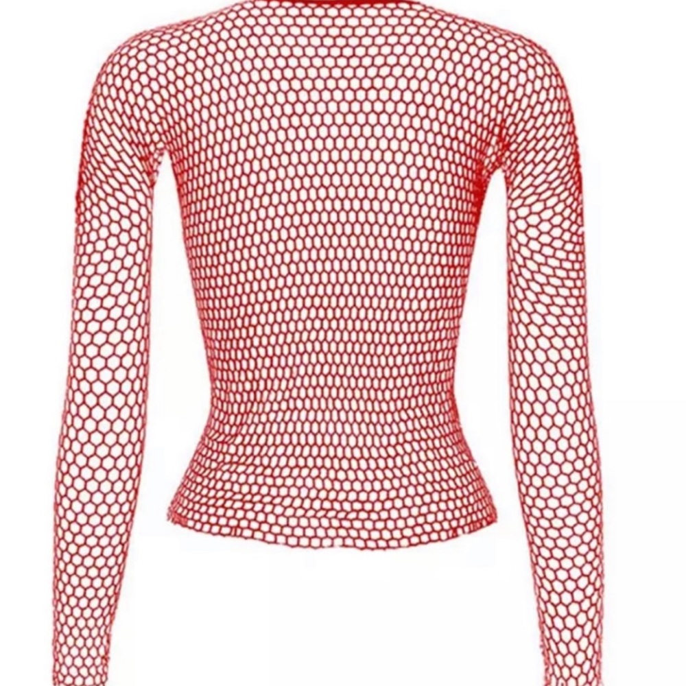 Red Long Sleeve Fishnet Shirt